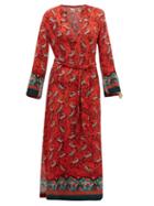 Matchesfashion.com Chufy - Najima Bird Print Crepe Dress - Womens - Red Multi