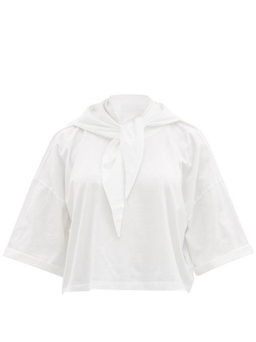 Ladies Rtw Mm6 Maison Margiela - Scarf-neck Cotton-jersey T-shirt - Womens - White