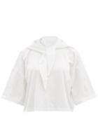 Ladies Rtw Mm6 Maison Margiela - Scarf-neck Cotton-jersey T-shirt - Womens - White