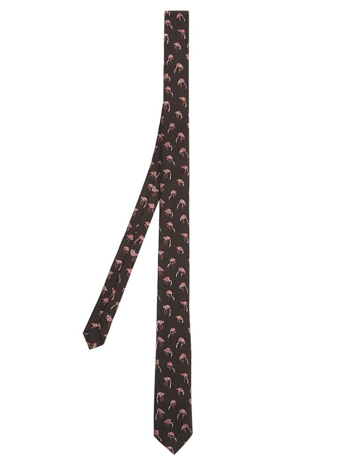 Saint Laurent Flamingo-jacquard Silk-faille Tie