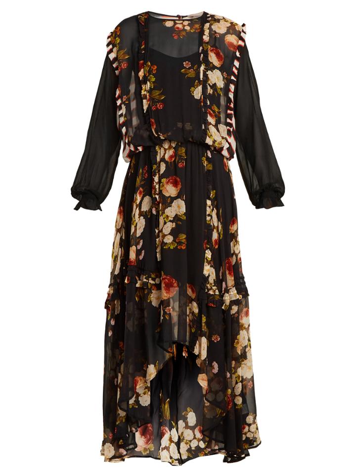 Preen Line Zadie Striped And Peony-print Chiffon Dress