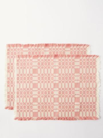 Cabana Magazine - Set Of Two Lecce Cotton-jacquard Placemats - Womens - Pink White