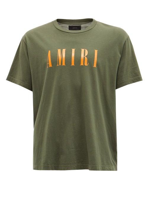 Amiri - Logo-print Jersey T-shirt - Mens - Olive Green