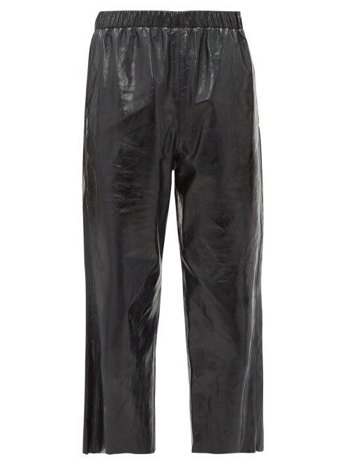 Matchesfashion.com Mm6 Maison Margiela - Leather Cropped Wide Leg Trousers - Womens - Black