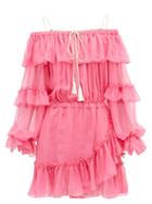 Matchesfashion.com Dundas - Off-the-shoulder Ruffled Silk-chiffon Dress - Womens - Pink Multi