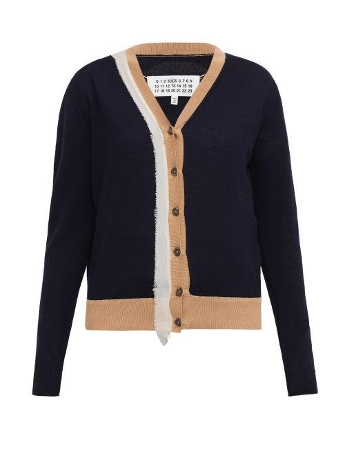 Maison Margiela - Raw-trim Wool Cardigan - Womens - Navy