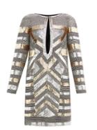 Matchesfashion.com Dundas - Sequin And Crystal-embellished Silk Mini Dress - Womens - Silver Gold