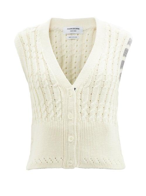 Thom Browne - Four Bar-intarsia Cabled-merino Cardigan - Womens - White
