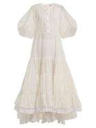 Matchesfashion.com Natasha Zinko - Broderie Anglaise Puff Sleeved Cotton Dress - Womens - White