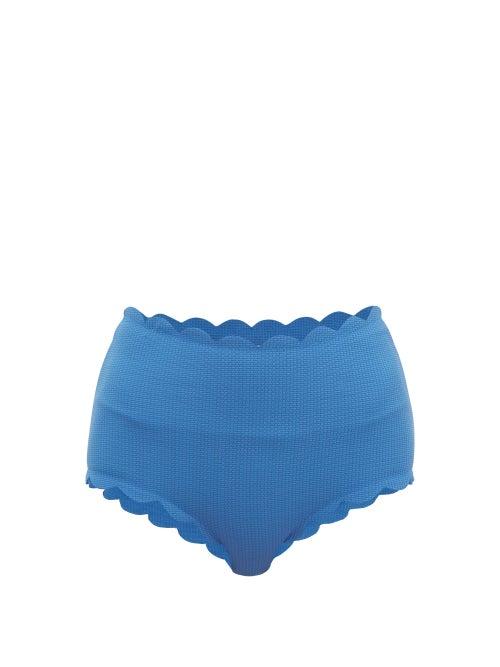 Matchesfashion.com Marysia - Santa Monica Scalloped High-rise Bikini Briefs - Womens - Blue