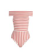 Matchesfashion.com Solid & Striped - The Vera Off The Shoulder Swimsuit - Womens - Red Stripe