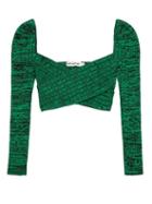 Matchesfashion.com Self-portrait - Cross-over Ribbed Cropped Top - Womens - Green