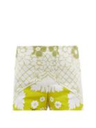Matchesfashion.com Valentino - Arazzo-print Hemp-canvas Shorts - Womens - Green Multi