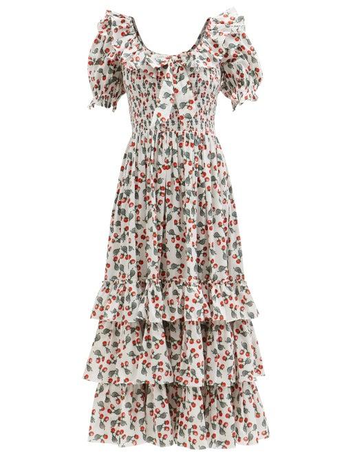 Muzungu Sisters - Lola Snail-print Tiered Cotton-poplin Midi Dress - Womens - White Print