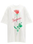 Matchesfashion.com Vaquera - Rose-print Cotton-jersey T-shirt Dress - Womens - White