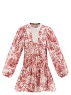 Stella Mccartney - Net-insert Mushroom-print Silk-blend Dress - Womens - Burgundy White