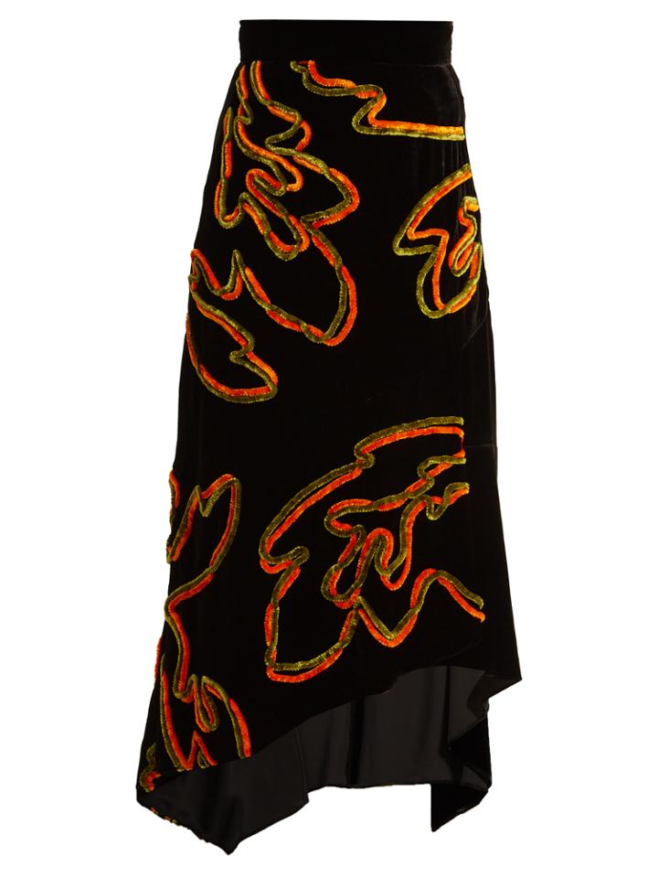 Peter Pilotto Floral-chenille Asymmetric Velvet Skirt