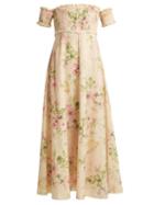 Matchesfashion.com Zimmermann - Iris Shirred Linen And Cotton Blend Dress - Womens - Cream Multi
