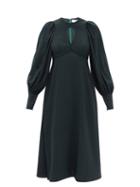 Zimmermann - Keyhole Balloon-sleeve Crepe Midi Dress - Womens - Dark Green