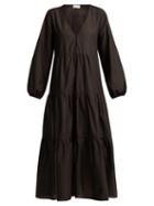 Matchesfashion.com Matteau - The Long Sleeve Tiered Cotton Maxi Dress - Womens - Black
