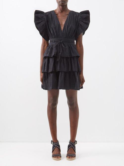 Ulla Johnson - Camilla Ruffled Pintucked Cotton Mini Dress - Womens - Black