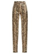 Matchesfashion.com Msgm - High Waisted Snake Print Trousers - Womens - Beige