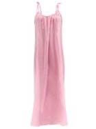 Ladies Lingerie Loup Charmant - Tie-strap Organic-cotton Voile Maxi Dress - Womens - Pink