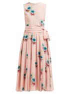 Matchesfashion.com Rochas - Floral Printed Silk Crepe De Chine Midi Dress - Womens - Pink Multi