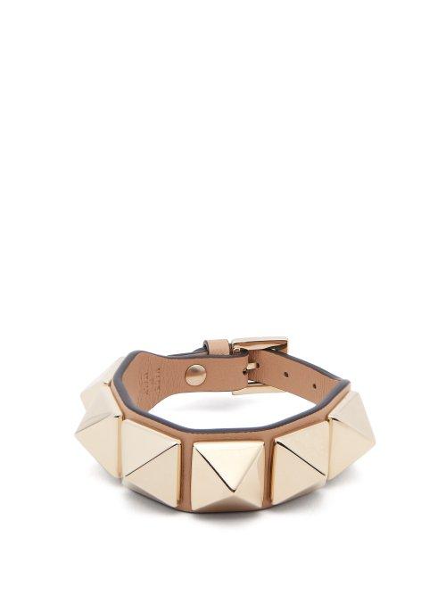 Matchesfashion.com Valentino - Large Rockstud Leather Bracelet - Womens - Camel