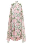 Matchesfashion.com Richard Quinn - Crossover Cape-back Floral-print Chiffon Gown - Womens - Light Pink