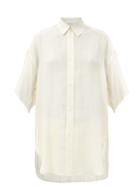 Matchesfashion.com Raey - Wide-sleeve Curved-hem Silk Shirt - Womens - Ivory