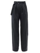 Matchesfashion.com Lemaire - Belted Cotton-blend Poplin Wide-leg Trousers - Womens - Black