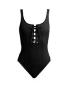 Matchesfashion.com Solid & Striped - The Sophia Lace Up Swimsuit - Womens - Black