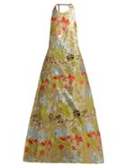 Matchesfashion.com Rochas - Halterneck Floral Brocade Gown - Womens - Green Multi