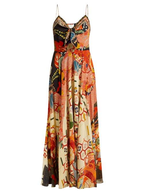 Matchesfashion.com Camilla - Floral Print Silk Crepe De Chine Dress - Womens - Orange Multi
