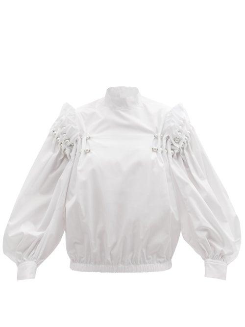 Matchesfashion.com Noir Kei Ninomiya - Pearl-embellished Cotton Blouse - Womens - White