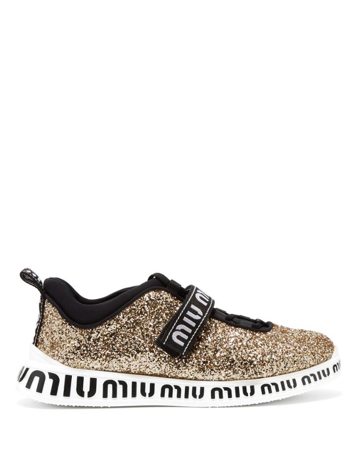 Miu Miu Glitter-embellished Neoprene Trainers