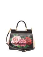 Matchesfashion.com Dolce & Gabbana - Sicily Small Rose Print Dauphine Leather Bag - Womens - Black Multi