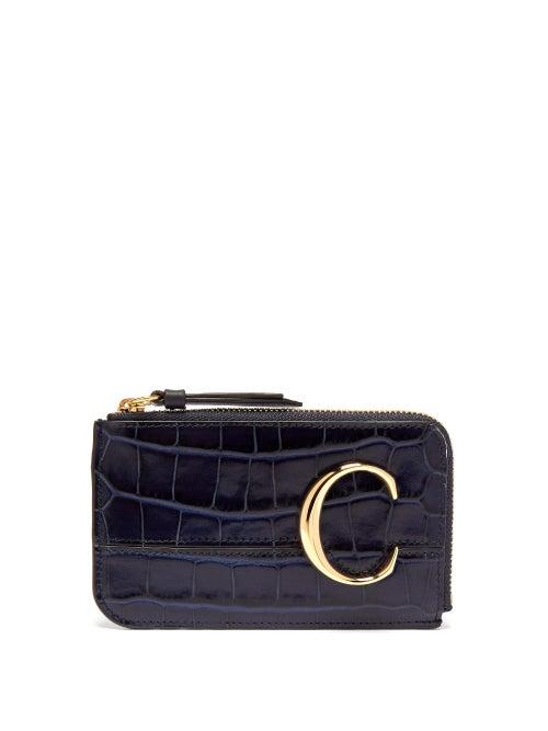Matchesfashion.com Chlo - The C Logo Leather Card And Coin Purse - Womens - Navy