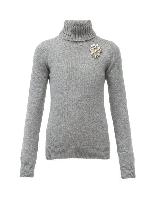 Matchesfashion.com Alexander Mcqueen - Crystal-appliqu Roll-neck Sweater - Womens - Grey
