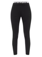Matchesfashion.com Moncler - Matt Technical Stretch Jersey Leggings W Logo Wais - Womens - Black