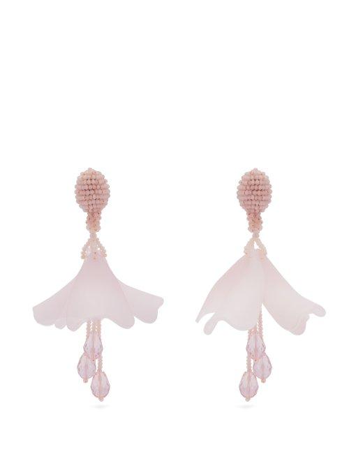 Matchesfashion.com Oscar De La Renta - Impatiens Floral Drop Clip On Earrings - Womens - Pink