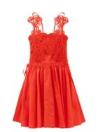 Self-portrait - Macram-lace Gathered Cotton-poplin Mini Dress - Womens - Red