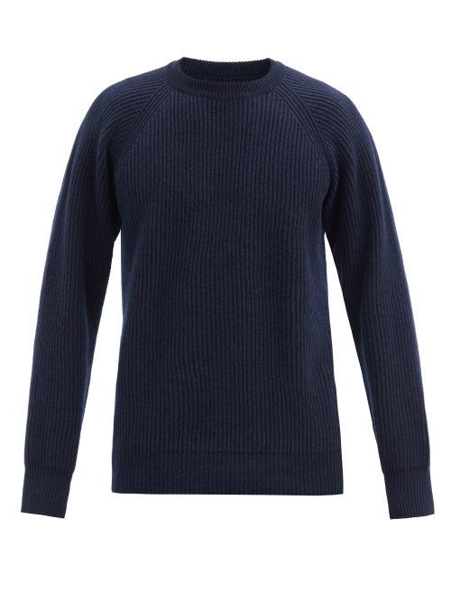 Matchesfashion.com Albam - Crew-neck Ribbed-knit Wool Sweater - Mens - Navy