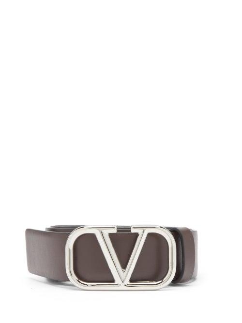 Matchesfashion.com Valentino Garavani - V-logo Leather Belt - Mens - Dark Brown
