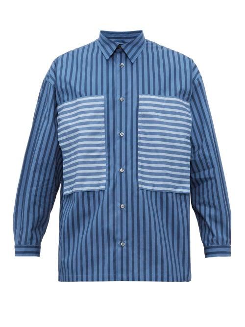 Matchesfashion.com E. Tautz - Striped Lineman Cotton Shirt - Mens - Navy Multi