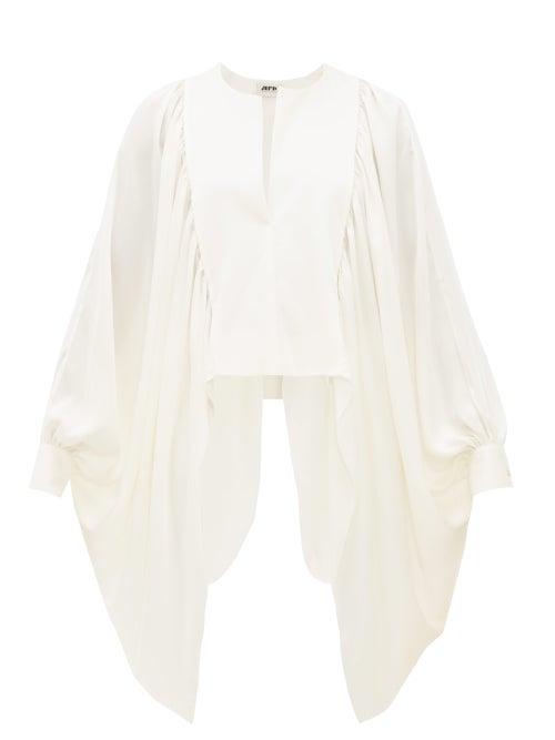 Matchesfashion.com Maison Rabih Kayrouz - Draped Cape Sleeve Satin Top - Womens - Ivory