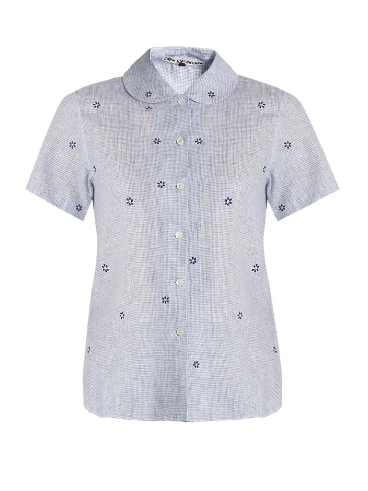 Jupe By Jackie Brig Flower-embroidered Linen Shirt