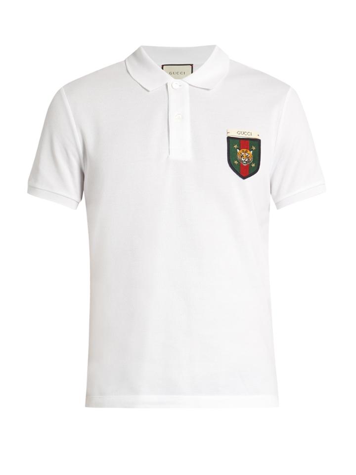 Gucci Tiger Badge-appliqu Cotton-blend Polo Shirt