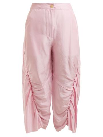 Matchesfashion.com By Walid - Meril Pleated Raw Silk Cropped Trousers - Womens - Pink